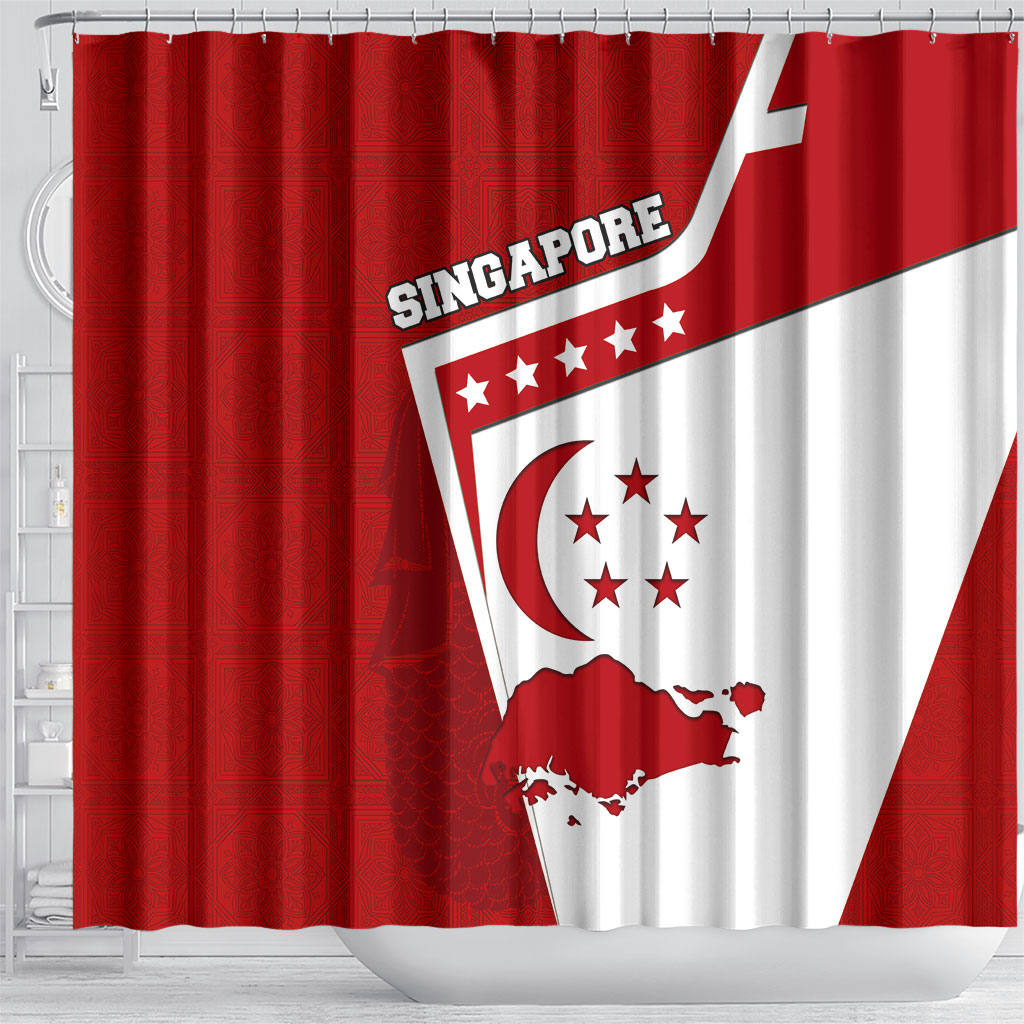 Singapore Merlion Shower Curtain National Flag Day Patriotic Crescent Moon And Stars