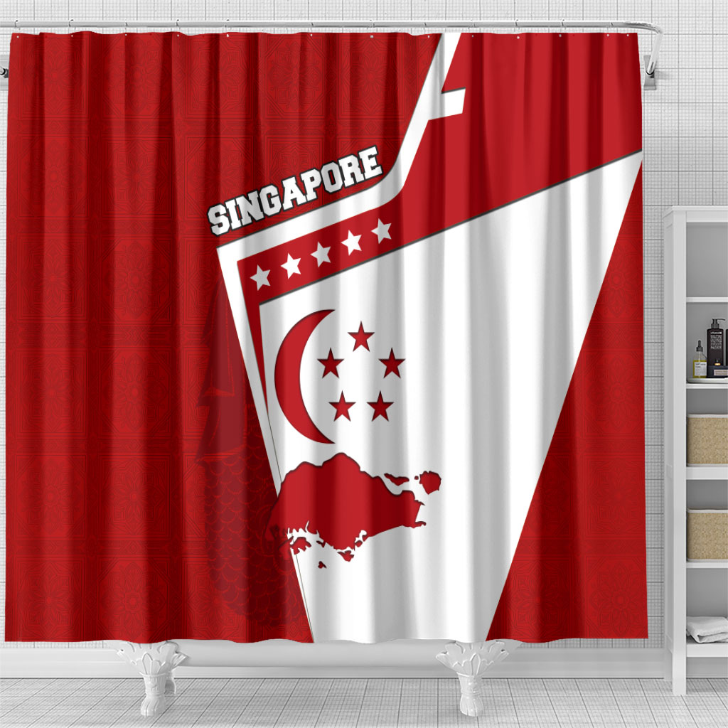 Singapore Merlion Shower Curtain National Flag Day Patriotic Crescent Moon And Stars
