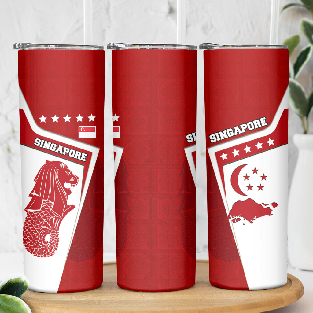 Singapore Merlion Skinny Tumbler National Flag Day Patriotic Crescent Moon And Stars