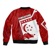 Singapore Merlion Sleeve Zip Bomber Jacket National Flag Day Patriotic Crescent Moon And Stars