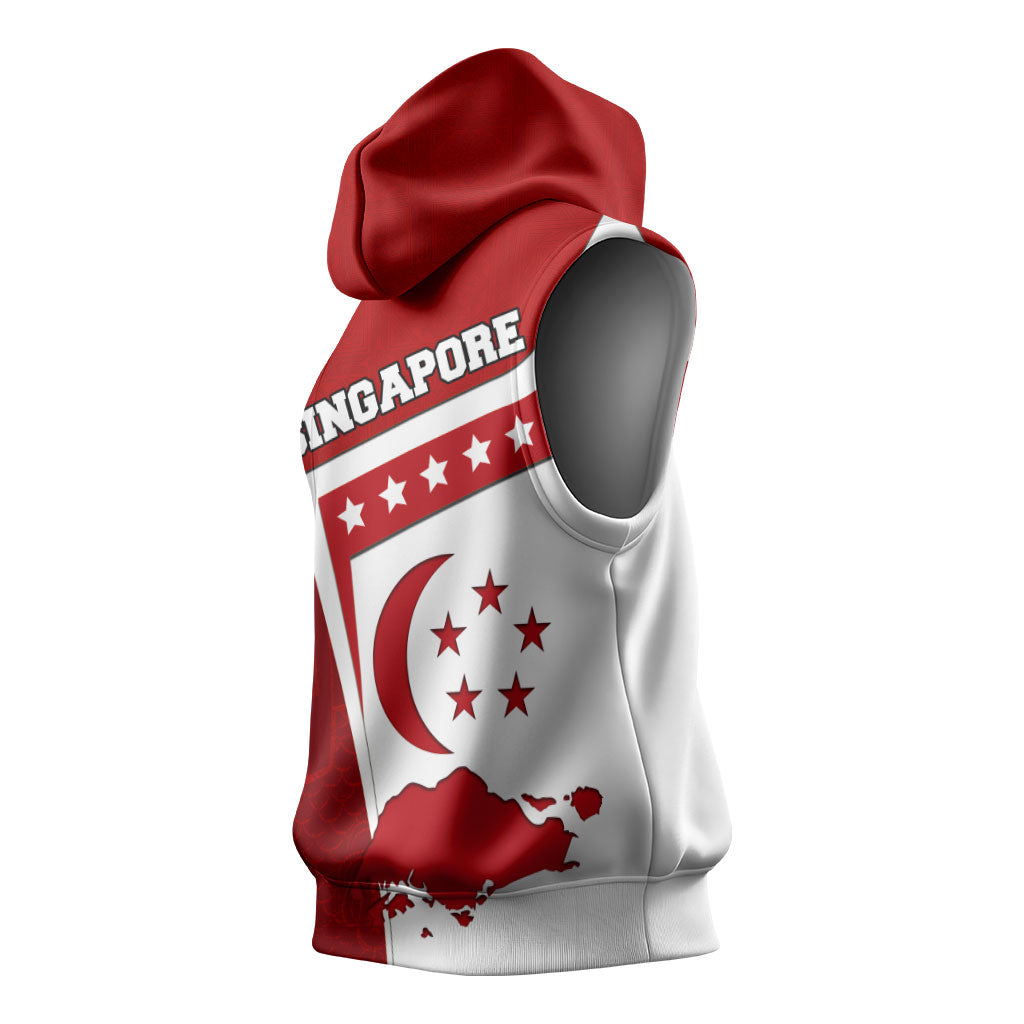 Singapore Merlion Sleeveless Hoodie National Flag Day Patriotic Crescent Moon And Stars