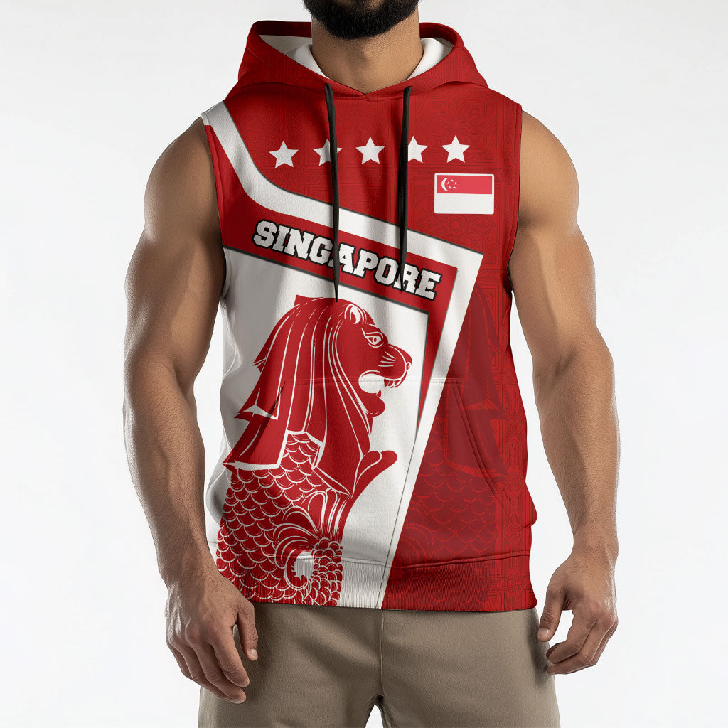 Singapore Merlion Sleeveless Hoodie National Flag Day Patriotic Crescent Moon And Stars