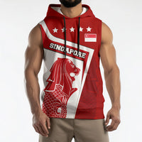 Singapore Merlion Sleeveless Hoodie National Flag Day Patriotic Crescent Moon And Stars