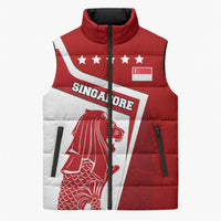 Singapore Merlion Sleeveless Puffer Jacket National Flag Day Patriotic Crescent Moon And Stars