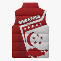 Singapore Merlion Sleeveless Puffer Jacket National Flag Day Patriotic Crescent Moon And Stars