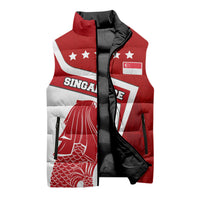 Singapore Merlion Sleeveless Puffer Jacket National Flag Day Patriotic Crescent Moon And Stars
