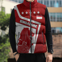 Singapore Merlion Sleeveless Puffer Jacket National Flag Day Patriotic Crescent Moon And Stars