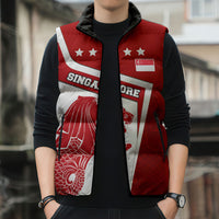 Singapore Merlion Sleeveless Puffer Jacket National Flag Day Patriotic Crescent Moon And Stars