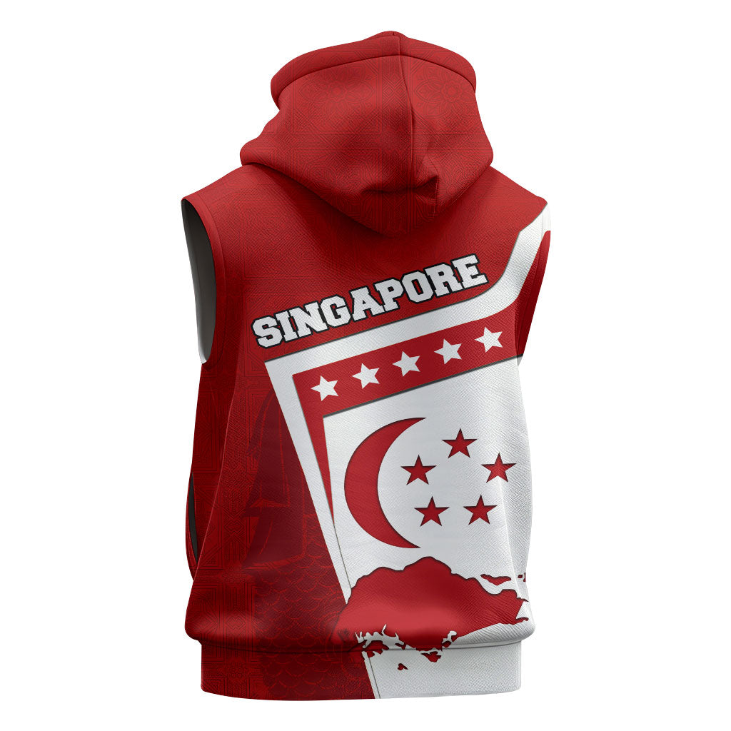 Singapore Merlion Sleeveless Zip Hoodie National Flag Day Patriotic Crescent Moon And Stars