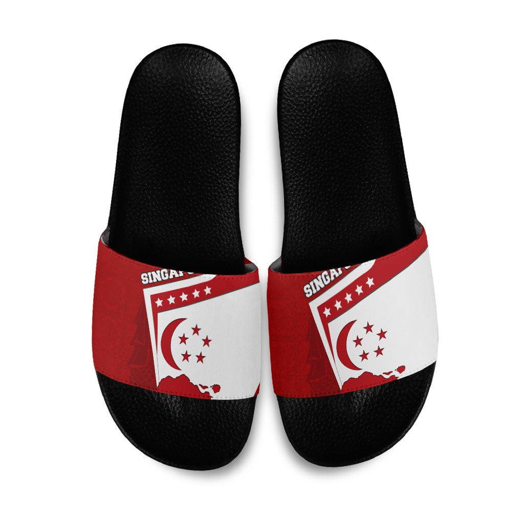 Singapore Merlion Slide Sandals National Flag Day Patriotic Crescent Moon And Stars