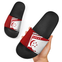 Singapore Merlion Slide Sandals National Flag Day Patriotic Crescent Moon And Stars