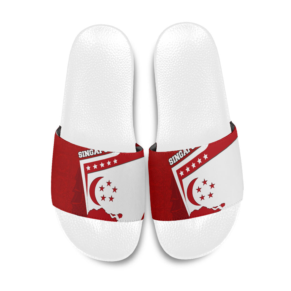 Singapore Merlion Slide Sandals National Flag Day Patriotic Crescent Moon And Stars