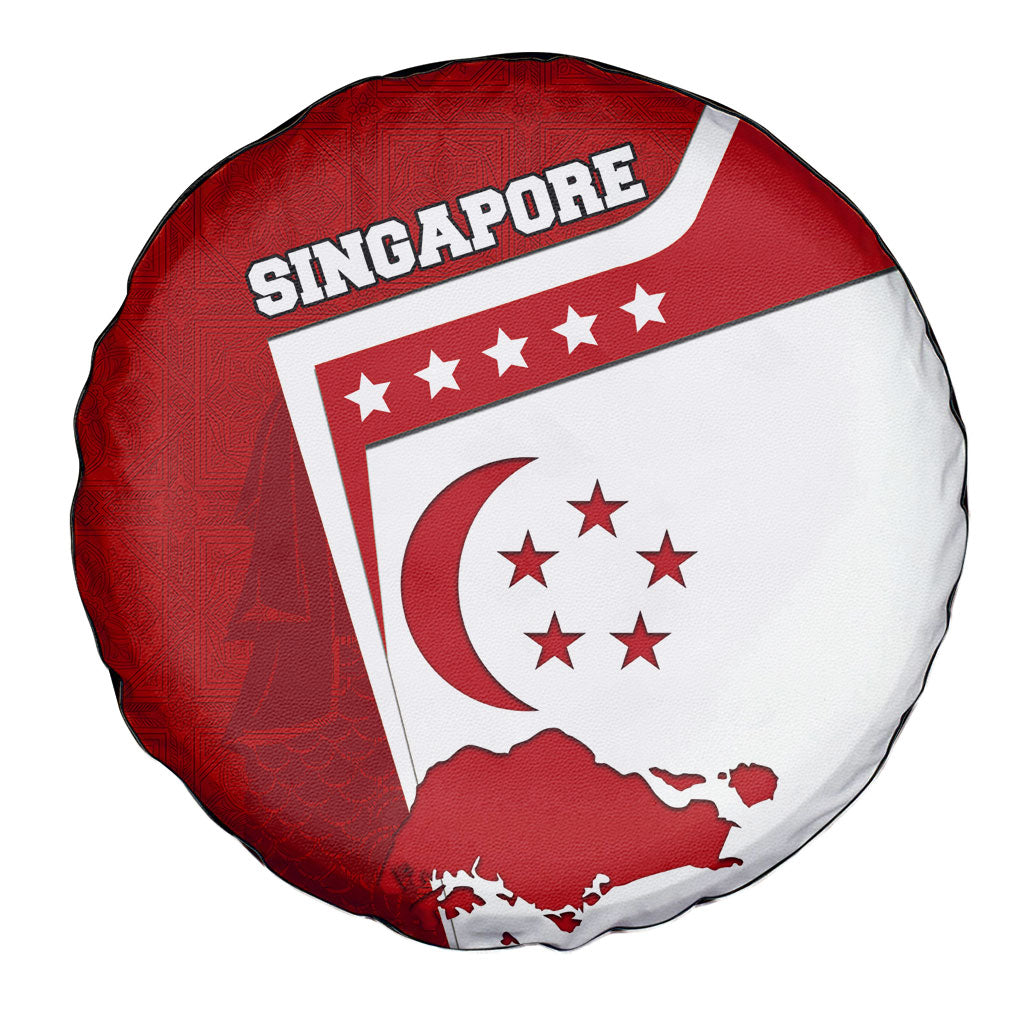 Singapore Merlion Spare Tire Cover National Flag Day Patriotic Crescent Moon And Stars