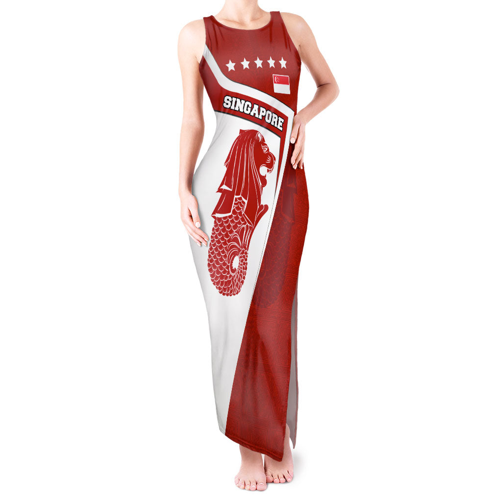 Singapore Merlion Tank Maxi Dress National Flag Day Patriotic Crescent Moon And Stars