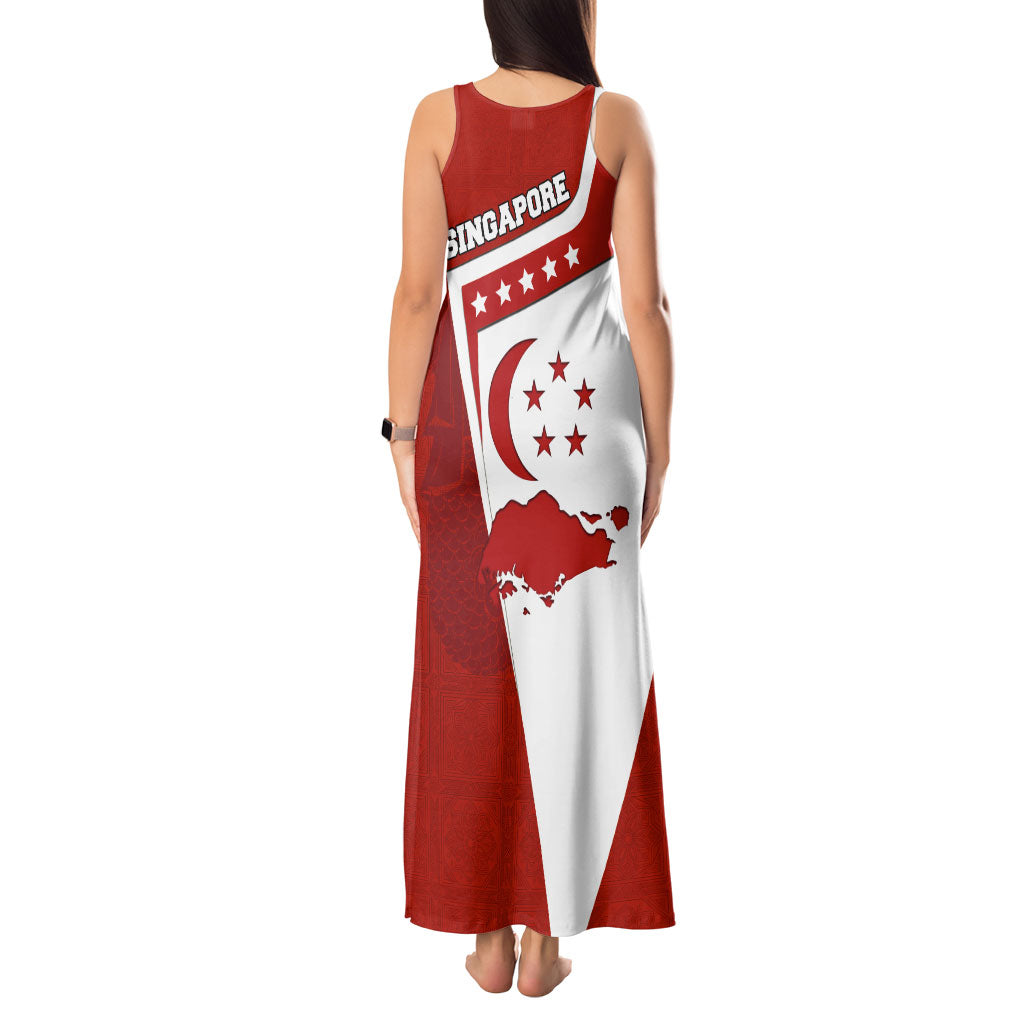 Singapore Merlion Tank Maxi Dress National Flag Day Patriotic Crescent Moon And Stars
