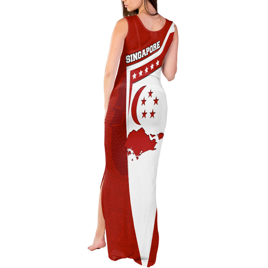 Singapore Merlion Tank Maxi Dress National Flag Day Patriotic Crescent Moon And Stars