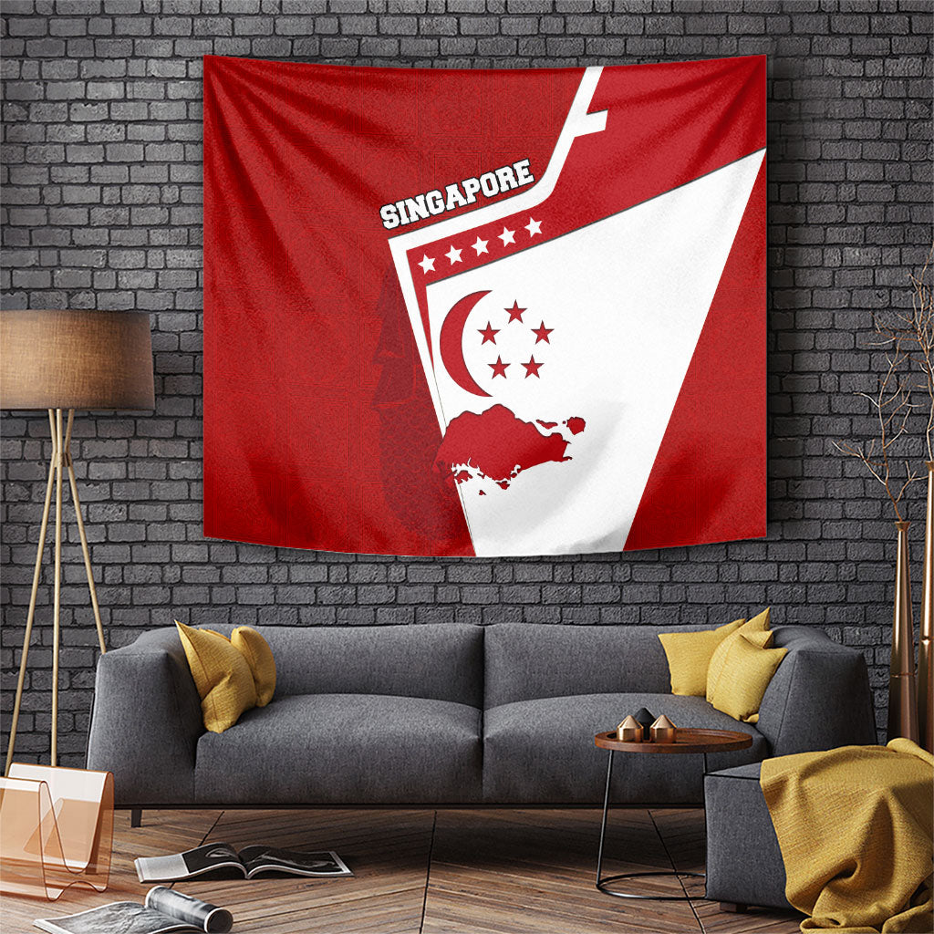 Singapore Merlion Tapestry National Flag Day Patriotic Crescent Moon And Stars