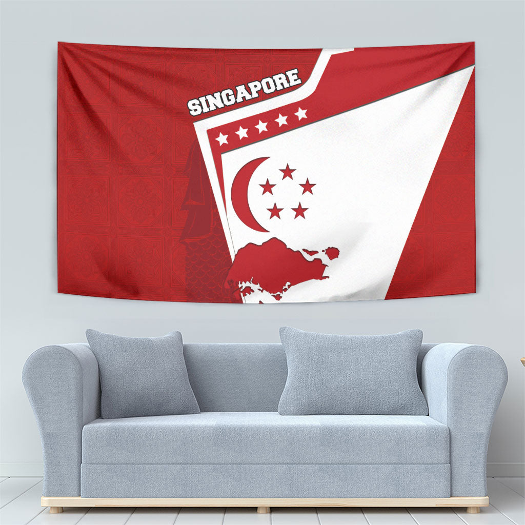 Singapore Merlion Tapestry National Flag Day Patriotic Crescent Moon And Stars