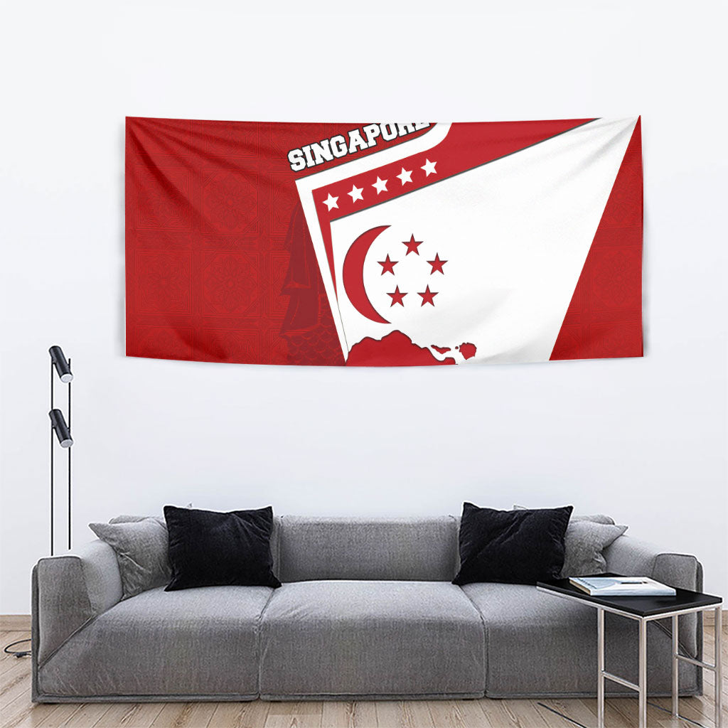 Singapore Merlion Tapestry National Flag Day Patriotic Crescent Moon And Stars