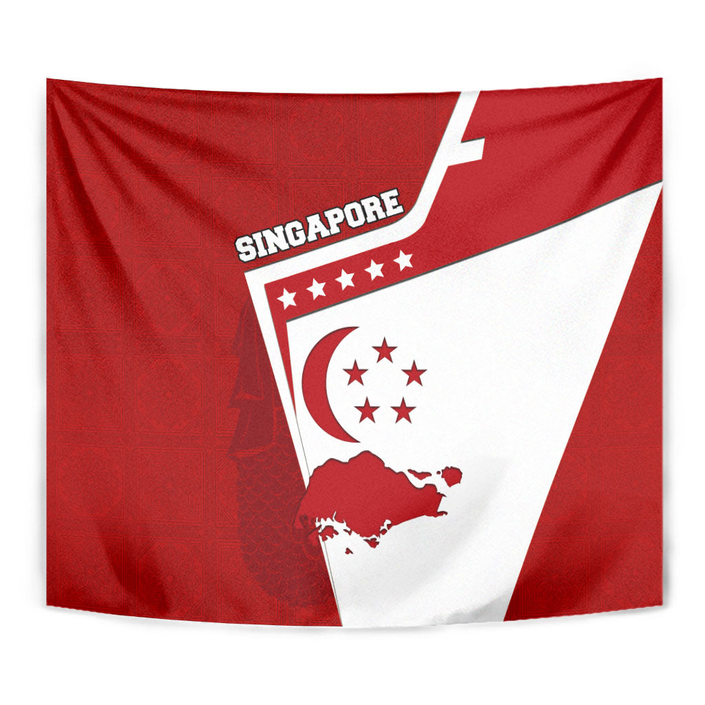 Singapore Merlion Tapestry National Flag Day Patriotic Crescent Moon And Stars