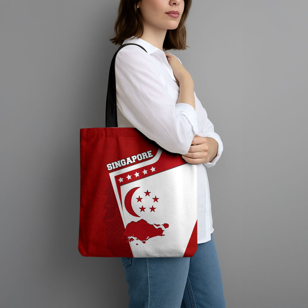 Singapore Merlion Tote Bag National Flag Day Patriotic Crescent Moon And Stars