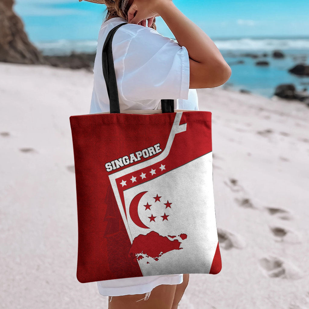 Singapore Merlion Tote Bag National Flag Day Patriotic Crescent Moon And Stars