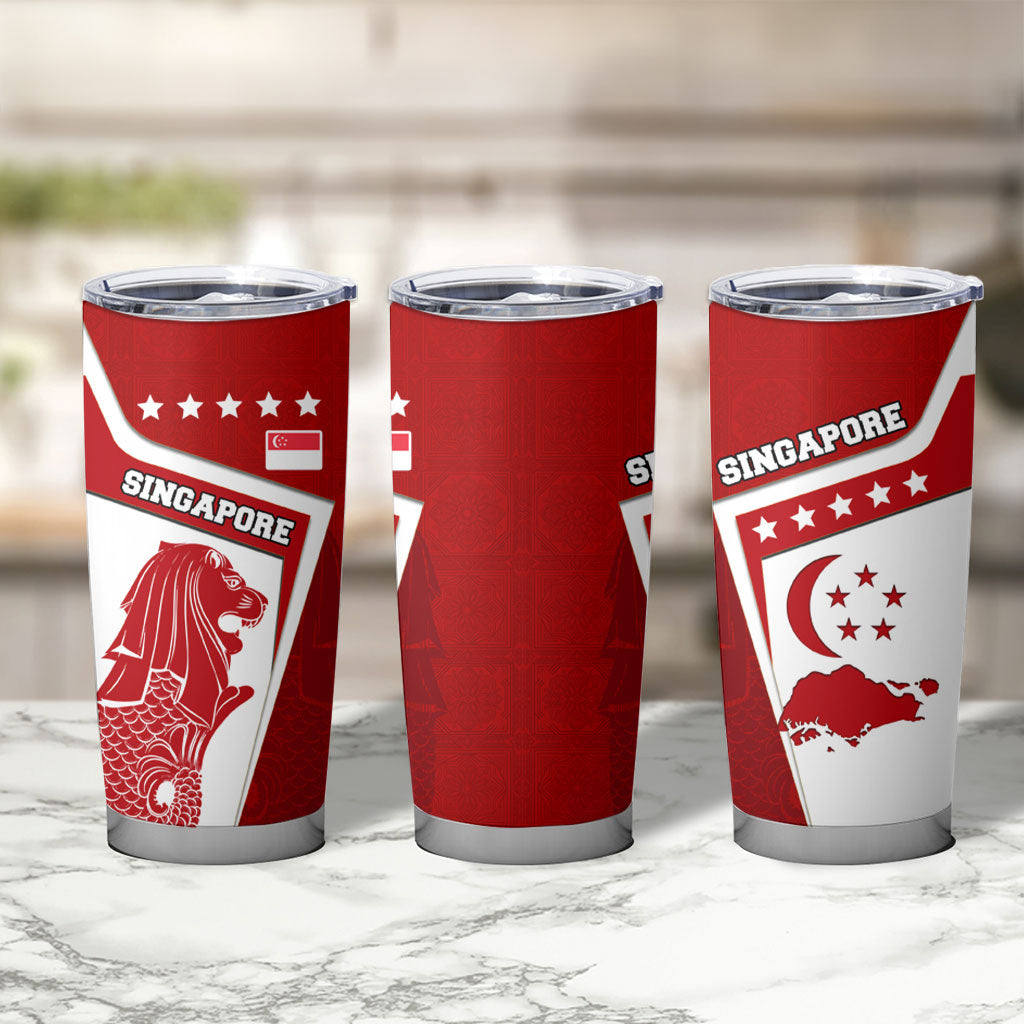 Singapore Merlion Tumbler Cup National Flag Day Patriotic Crescent Moon And Stars