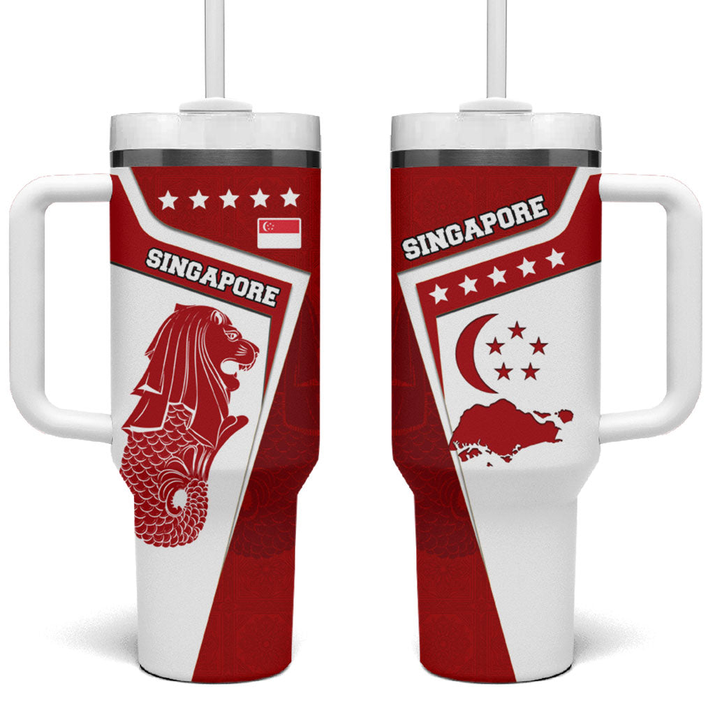 Singapore Merlion Tumbler With Handle National Flag Day Patriotic Crescent Moon And Stars