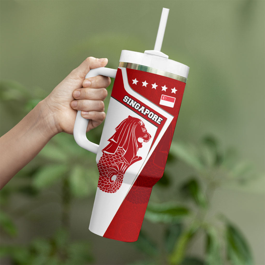 Singapore Merlion Tumbler With Handle National Flag Day Patriotic Crescent Moon And Stars