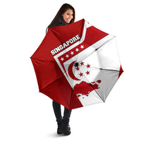 Singapore Merlion Umbrella National Flag Day Patriotic Crescent Moon And Stars