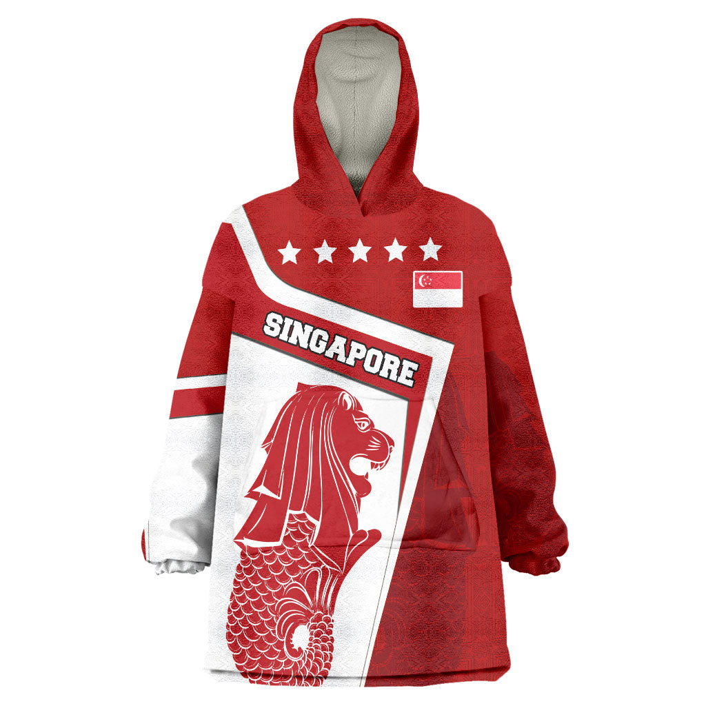 Singapore Merlion Wearable Blanket Hoodie National Flag Day Patriotic Crescent Moon And Stars