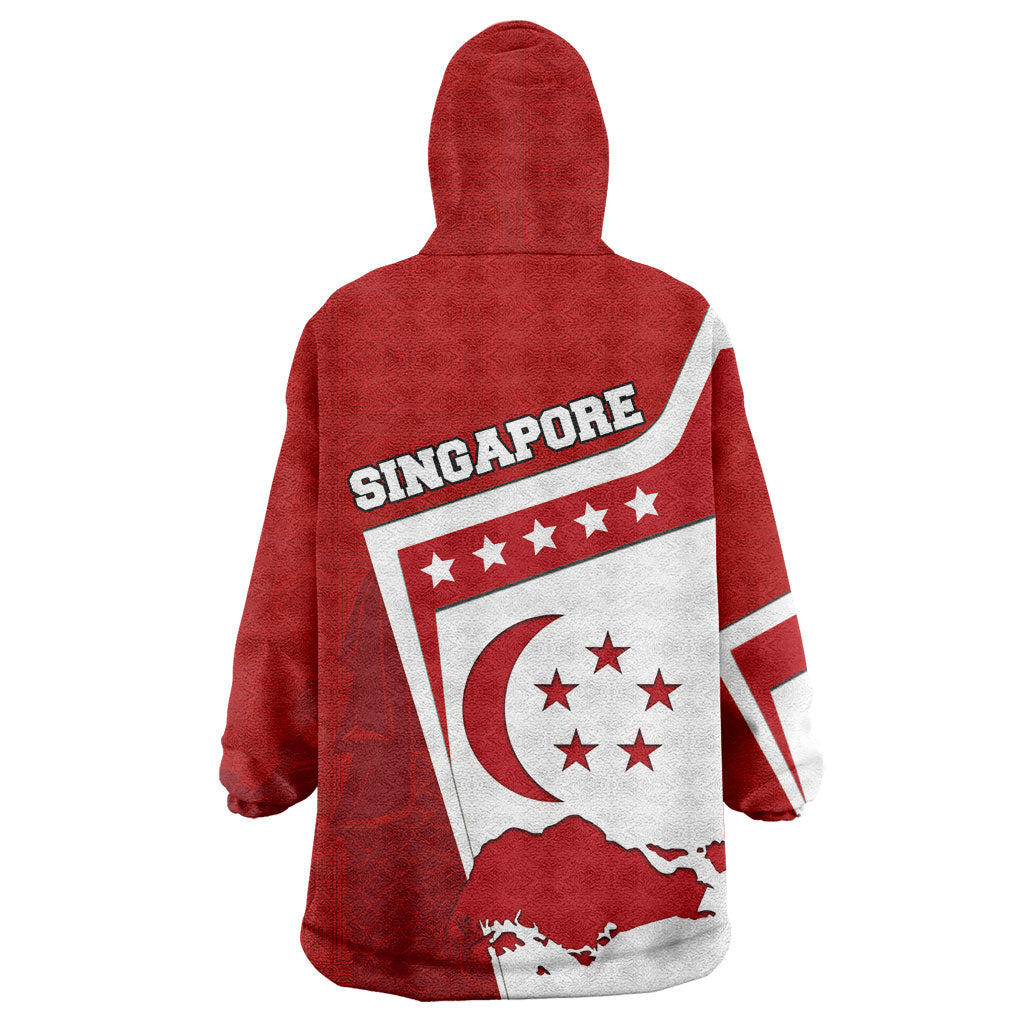 Singapore Merlion Wearable Blanket Hoodie National Flag Day Patriotic Crescent Moon And Stars