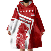 Singapore Merlion Wearable Blanket Hoodie National Flag Day Patriotic Crescent Moon And Stars