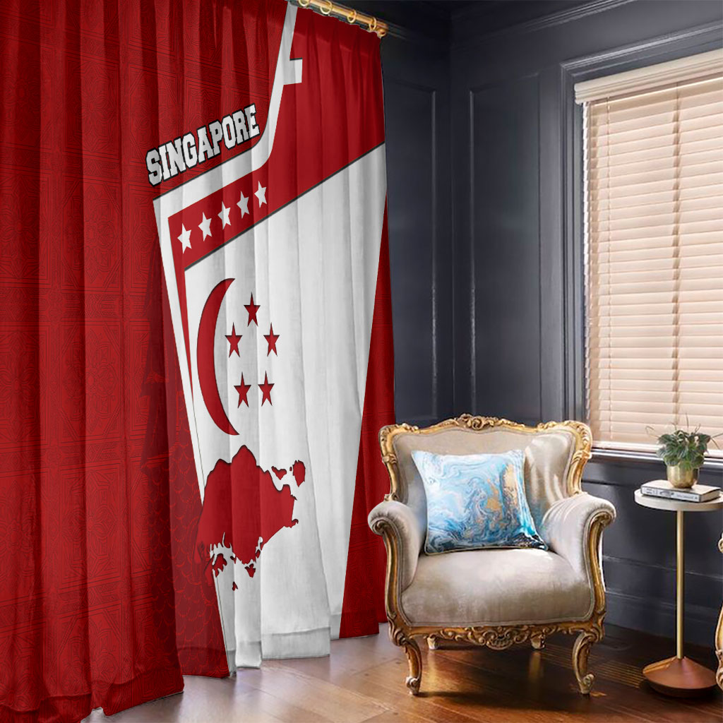 Singapore Merlion Window Curtain National Flag Day Patriotic Crescent Moon And Stars