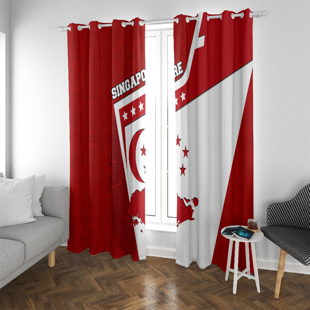 Singapore Merlion Window Curtain National Flag Day Patriotic Crescent Moon And Stars
