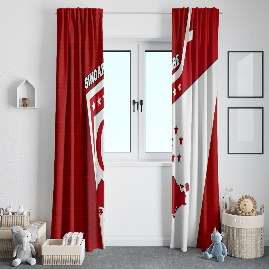 Singapore Merlion Window Curtain National Flag Day Patriotic Crescent Moon And Stars