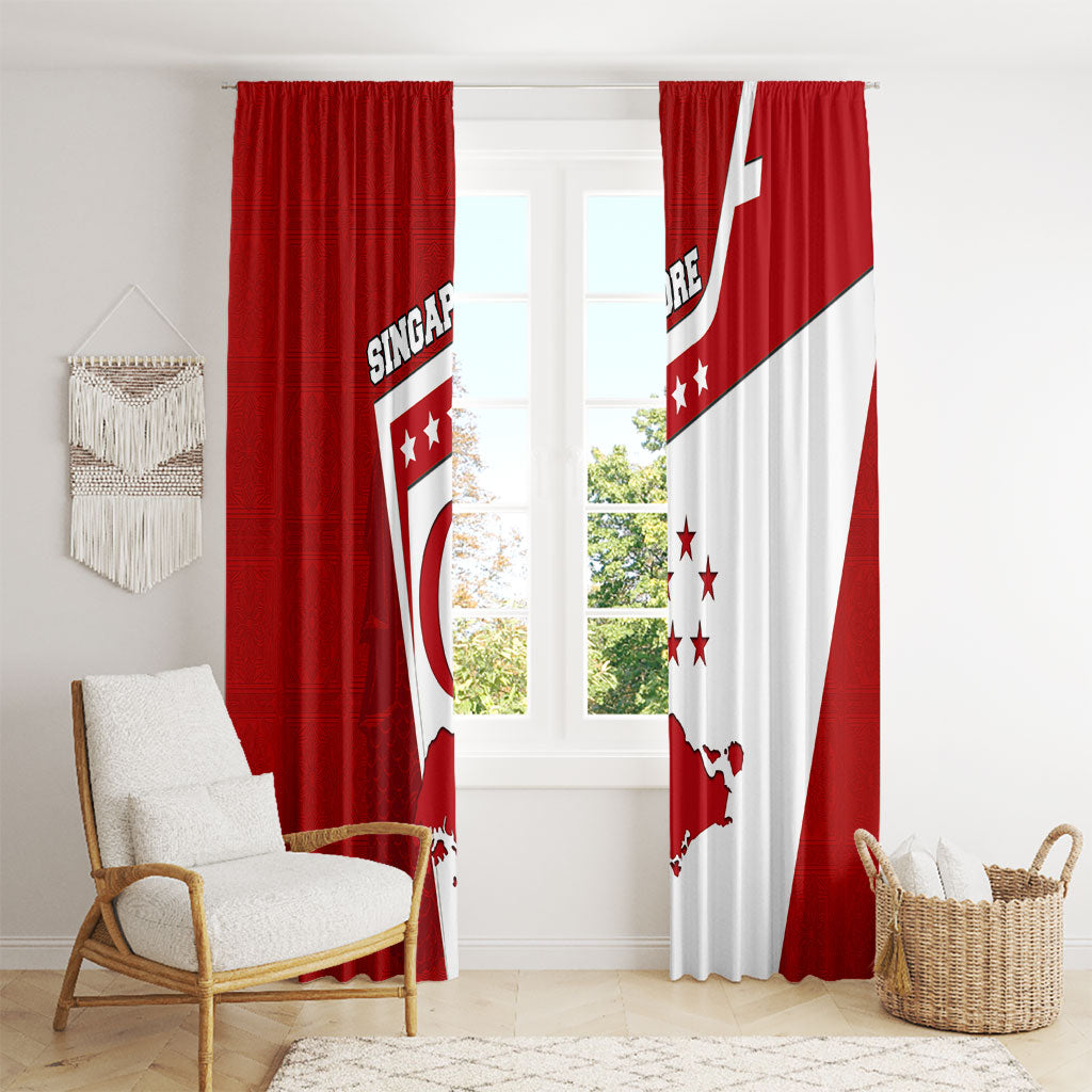 Singapore Merlion Window Curtain National Flag Day Patriotic Crescent Moon And Stars
