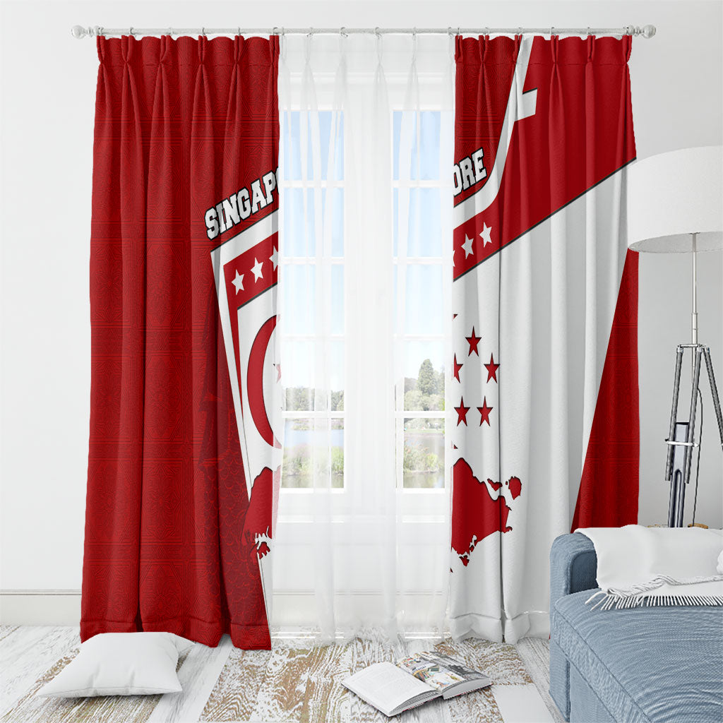Singapore Merlion Window Curtain National Flag Day Patriotic Crescent Moon And Stars