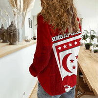 Singapore Merlion Women Casual Shirt National Flag Day Patriotic Crescent Moon And Stars