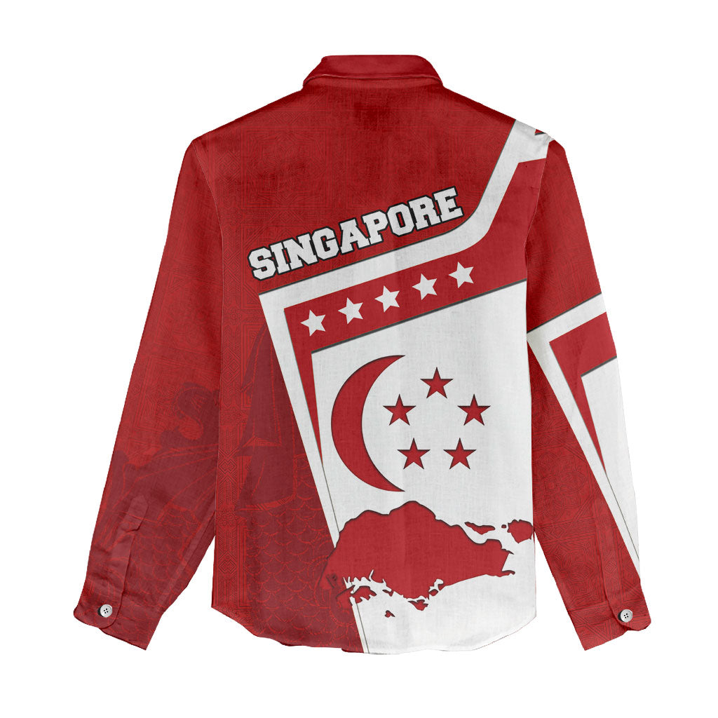 Singapore Merlion Women Casual Shirt National Flag Day Patriotic Crescent Moon And Stars