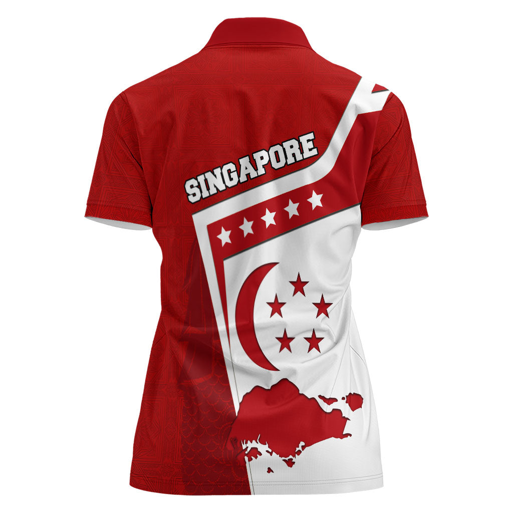 Singapore Merlion Women Polo Shirt National Flag Day Patriotic Crescent Moon And Stars
