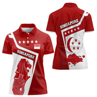 Singapore Merlion Women Polo Shirt National Flag Day Patriotic Crescent Moon And Stars