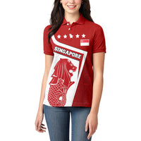 Singapore Merlion Women Polo Shirt National Flag Day Patriotic Crescent Moon And Stars