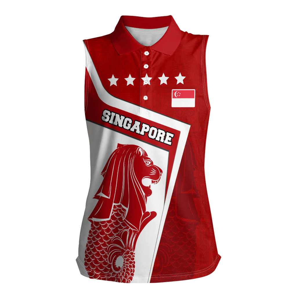 Singapore Merlion Women Sleeveless Polo Shirt National Flag Day Patriotic Crescent Moon And Stars