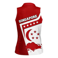 Singapore Merlion Women Sleeveless Polo Shirt National Flag Day Patriotic Crescent Moon And Stars