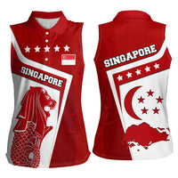 Singapore Merlion Women Sleeveless Polo Shirt National Flag Day Patriotic Crescent Moon And Stars
