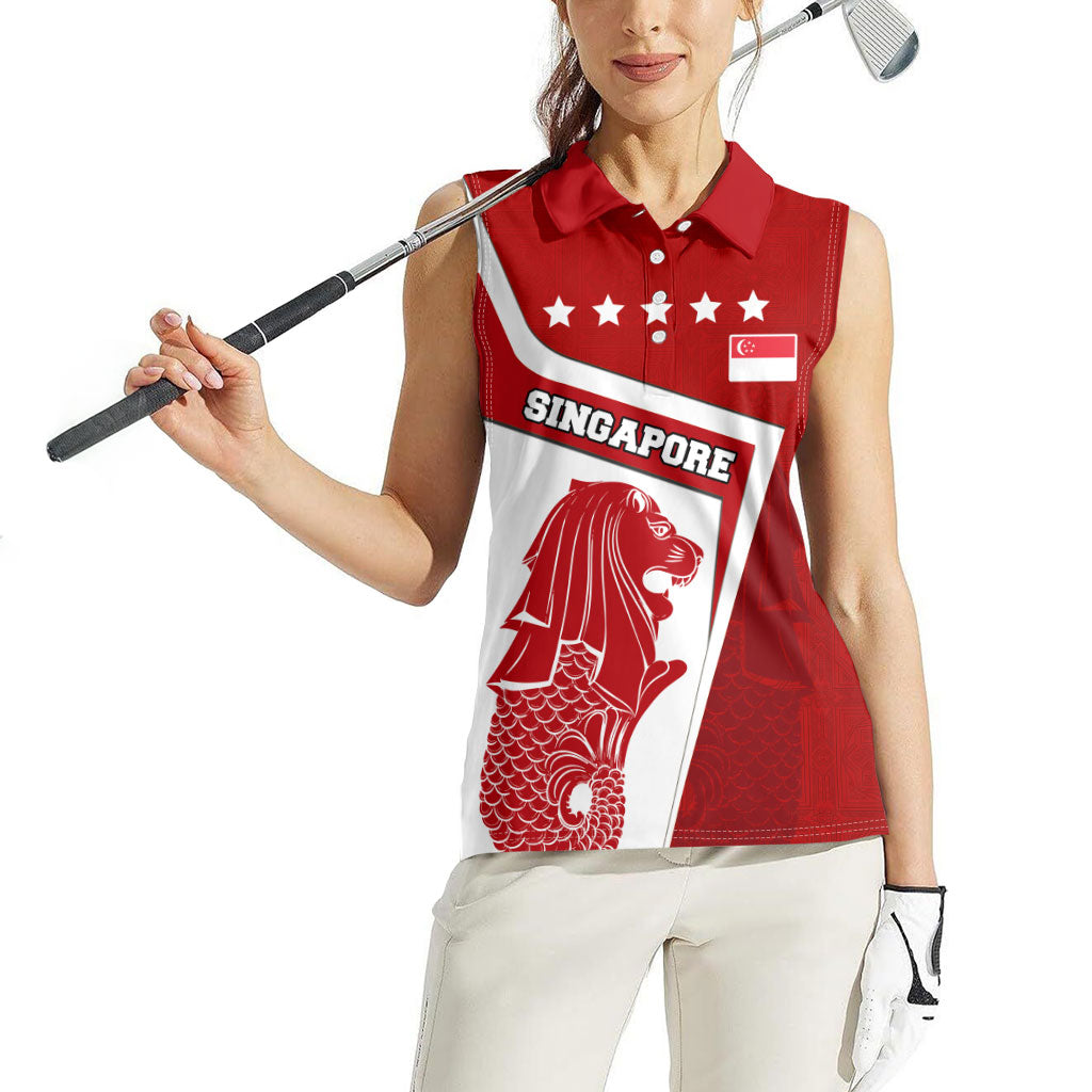 Singapore Merlion Women Sleeveless Polo Shirt National Flag Day Patriotic Crescent Moon And Stars