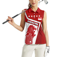 Singapore Merlion Women Sleeveless Polo Shirt National Flag Day Patriotic Crescent Moon And Stars