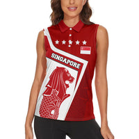 Singapore Merlion Women Sleeveless Polo Shirt National Flag Day Patriotic Crescent Moon And Stars