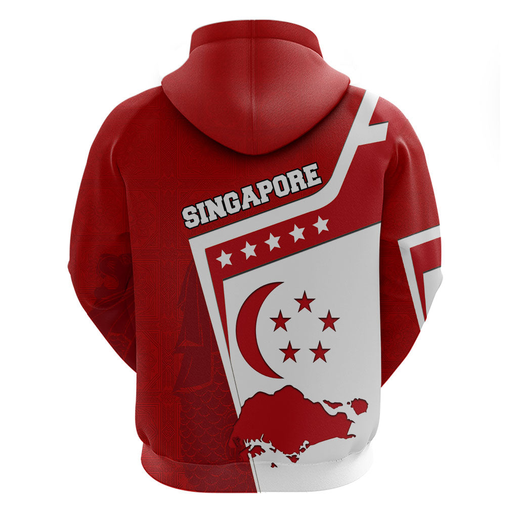 Singapore Merlion Zip Hoodie National Flag Day Patriotic Crescent Moon And Stars